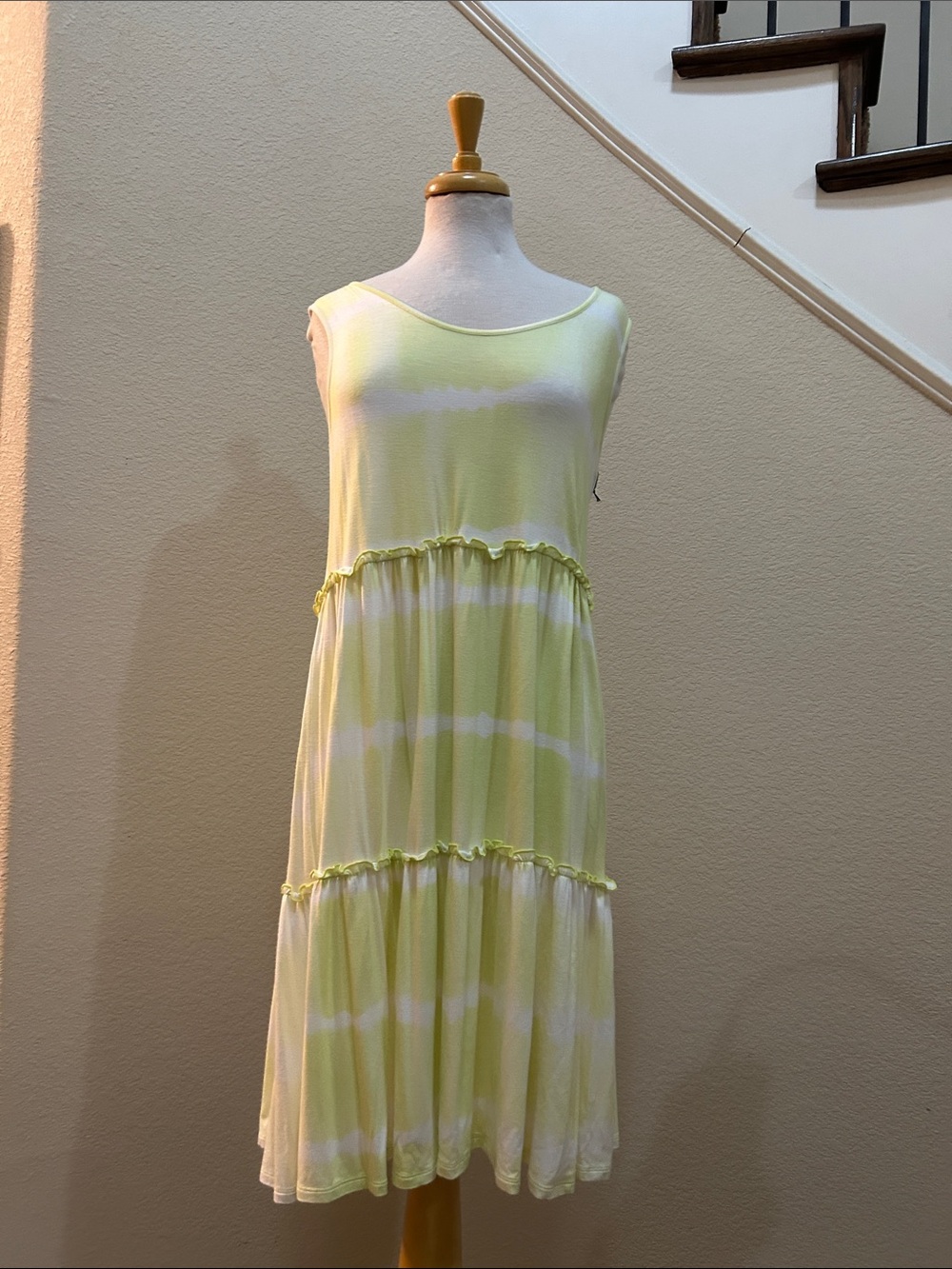 Tribal Yellow and White Tie-Dye Tiered Midi Dress